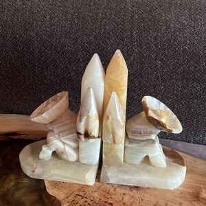 Vintage Onyx Marble Stone Bookends Mexican Siesta and Cactus Southwestern Decor